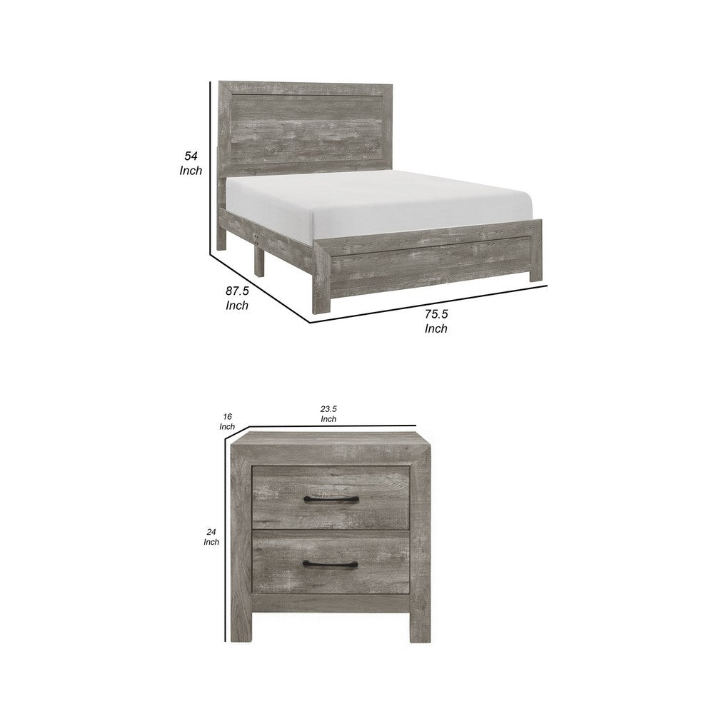 California King Bedroom Set, Farmhouse Style, Gray, 3 Piece Set with 2 Nightstands