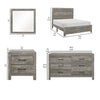 King Bedroom Set, Farmhouse Style, Gray, 5 Piece Set with 2 Nightstands, Dresser, and Mirror