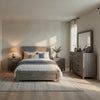 King Bedroom Set, Farmhouse Style, Gray, 5 Piece Set with 2 Nightstands, Dresser, and Mirror