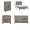 King Bedroom Set, Farmhouse Style, Gray, 5 Piece Set with 2 Nightstands, Dresser, and Chest