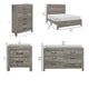 King Bedroom Set, Farmhouse Style, Gray, 5 Piece Set with 2 Nightstands, Dresser, and Chest
