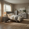 King Bedroom Set, Farmhouse Style, Gray, 5 Piece Set with 2 Nightstands, Dresser, and Chest