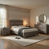King Bedroom Set, Farmhouse Style, Gray, 4 Piece Set with 2 Nightstands and Dresser