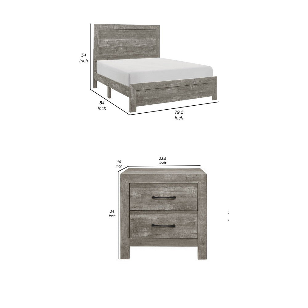 King Bedroom Set, Farmhouse Style, Gray, 3 Piece Set with 2 Nightstands