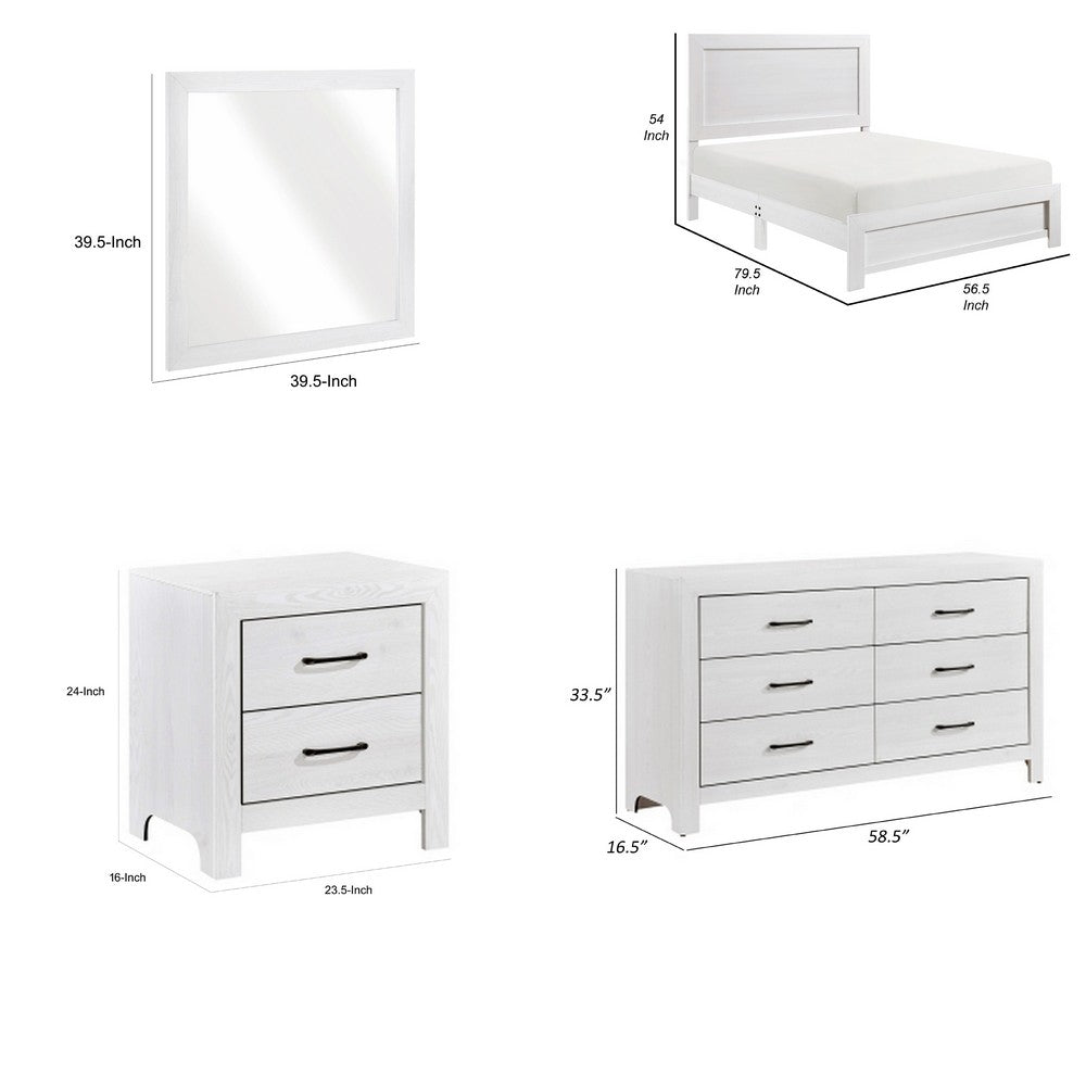 Full Bedroom Set, Farmhouse Style, Black, White, 4 Piece Set with Nightstand, Dresser, and Mirror