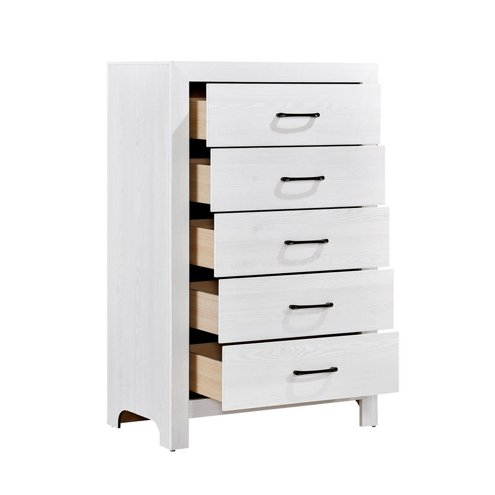 Full Bedroom Set, Farmhouse Style, Black, White, 4 Piece Set with Nightstand, Dresser, and Chest
