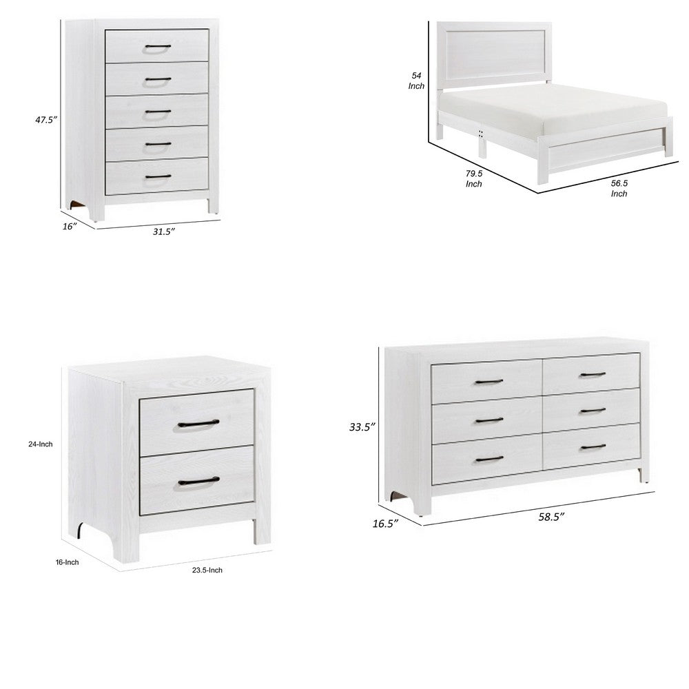 Full Bedroom Set, Farmhouse Style, Black, White, 4 Piece Set with Nightstand, Dresser, and Chest