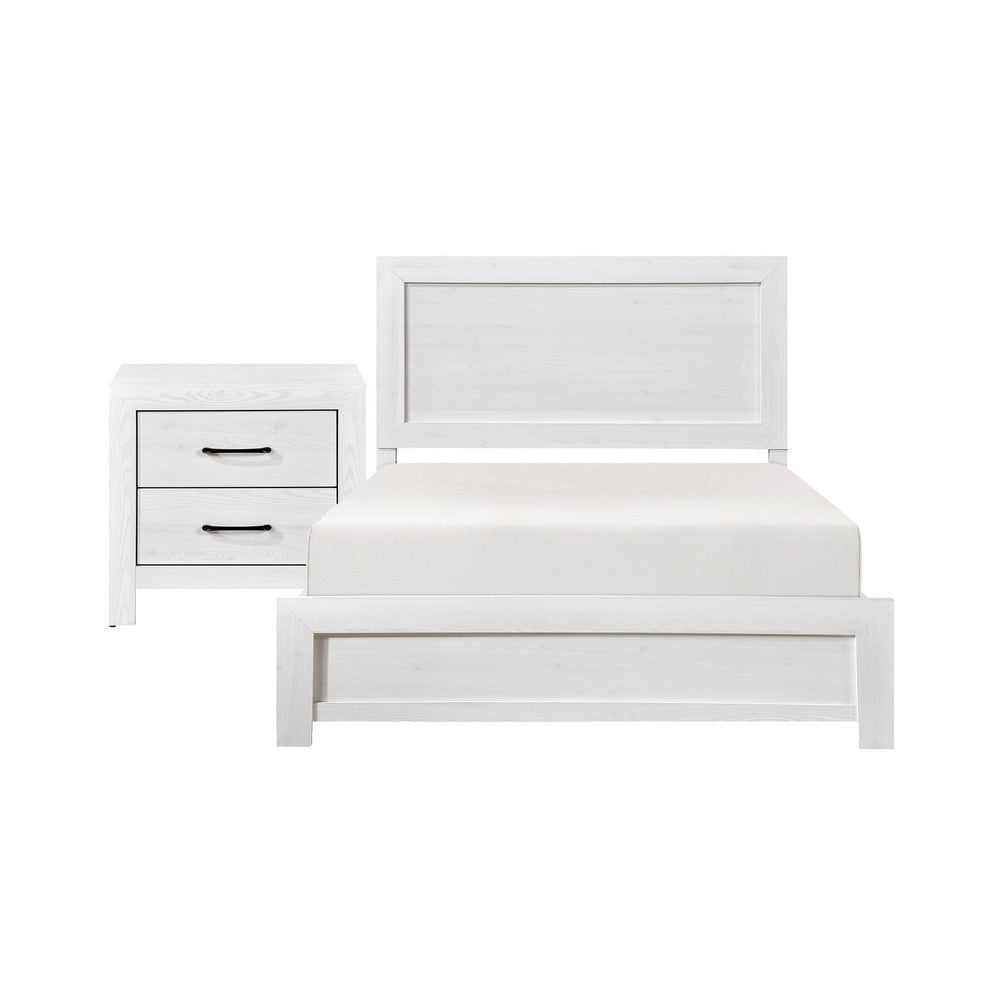 Full Bedroom Set, Farmhouse Style, Black, White, 2 Piece Set with Nightstand