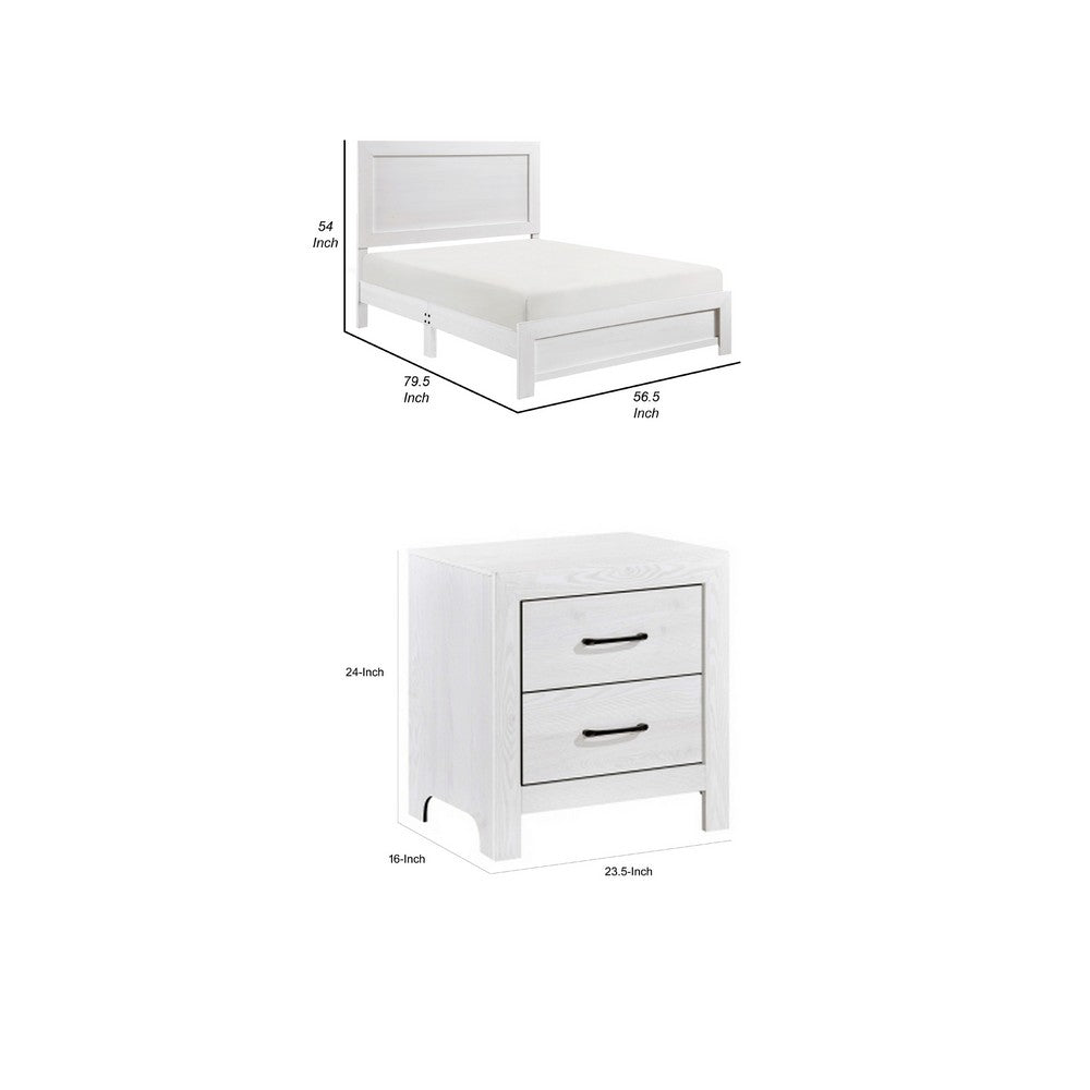 Full Bedroom Set, Farmhouse Style, Black, White, 2 Piece Set with Nightstand