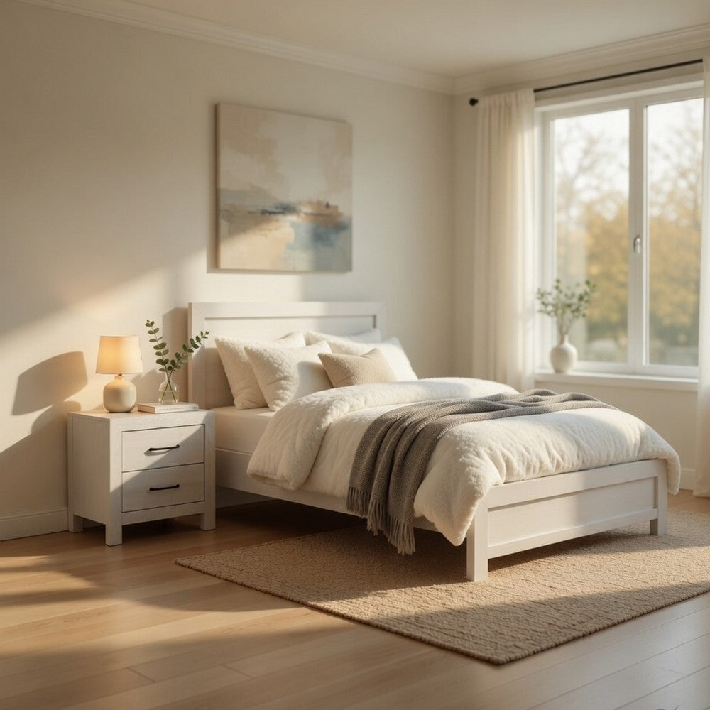 Full Bedroom Set, Farmhouse Style, Black, White, 2 Piece Set with Nightstand