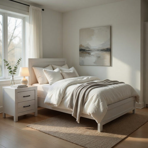 Full Bedroom Set, Farmhouse Style, Black, White, 2 Piece Set with Nightstand