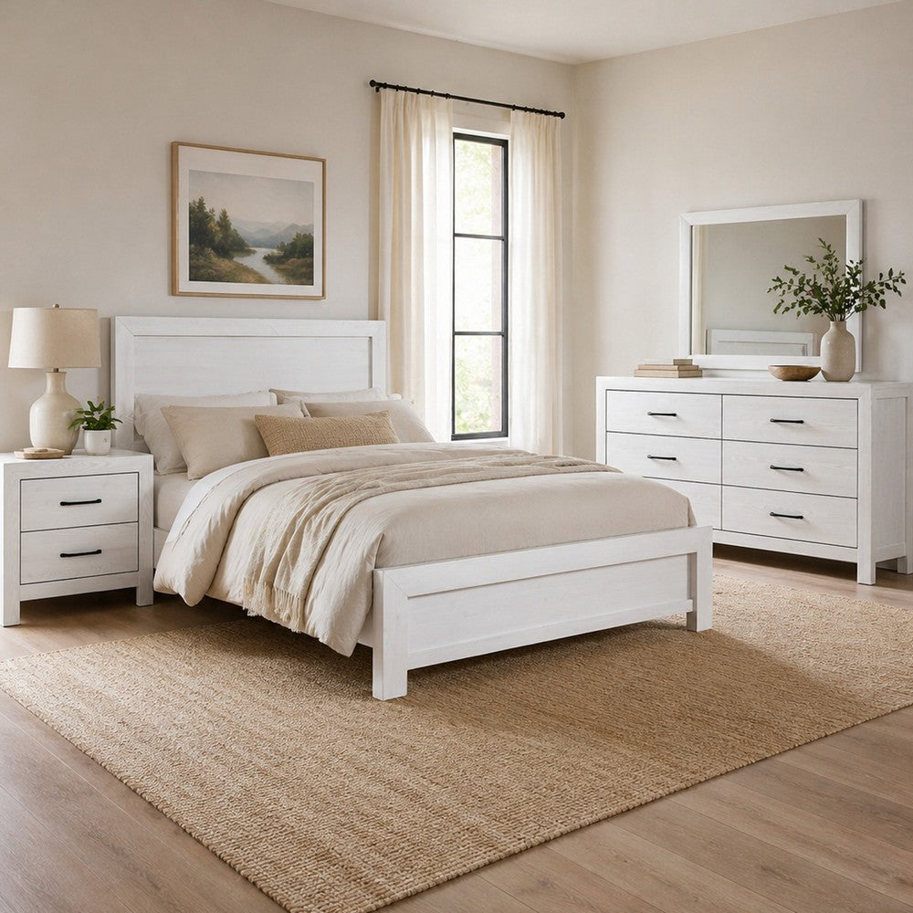 Full Bedroom Set, Farmhouse Style, Black, White, 3 Piece Set with Nightstand and Dresser