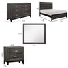 Queen Bedroom Set, Drawer Storage, Gray, 5 Piece Set with 2 Nightstands, Dresser, and Mirror
