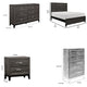 Queen Bedroom Set, Drawer Storage, Gray, 4 Piece Set with Nightstand, Dresser, and Chest