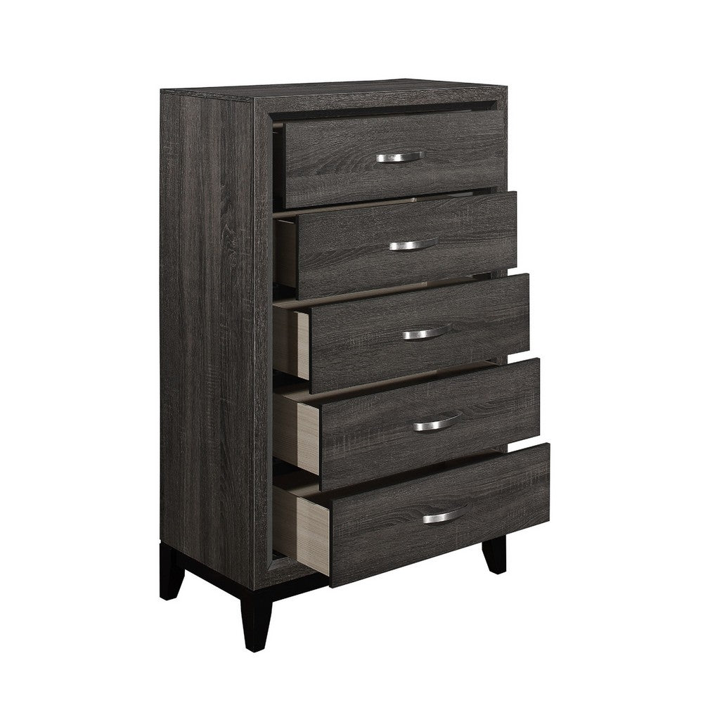 Queen Bedroom Set, Drawer Storage, Gray, 5 Piece Set with 2 Nightstands, Dresser, and Chest