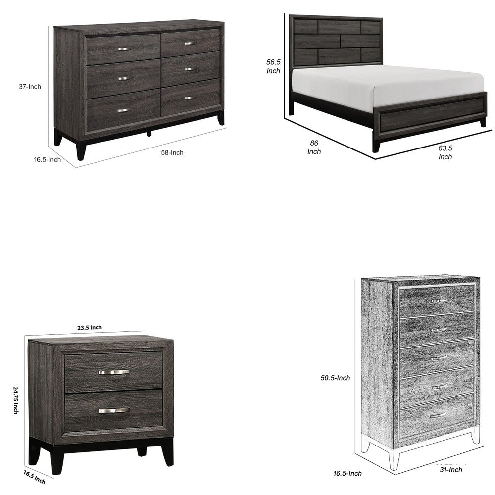 Queen Bedroom Set, Drawer Storage, Gray, 5 Piece Set with 2 Nightstands, Dresser, and Chest