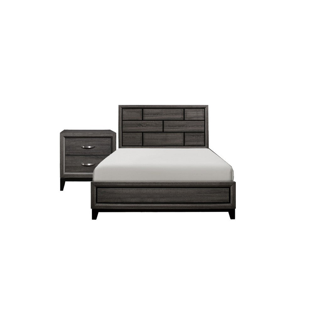 Queen Bedroom Set, Drawer Storage, Gray, 2 Piece Set with Nightstand