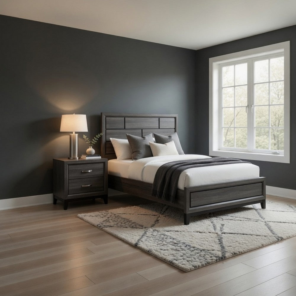 Queen Bedroom Set, Drawer Storage, Gray, 2 Piece Set with Nightstand