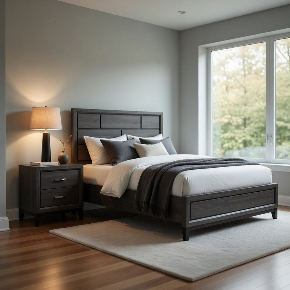 Queen Bedroom Set, Drawer Storage, Gray, 2 Piece Set with Nightstand