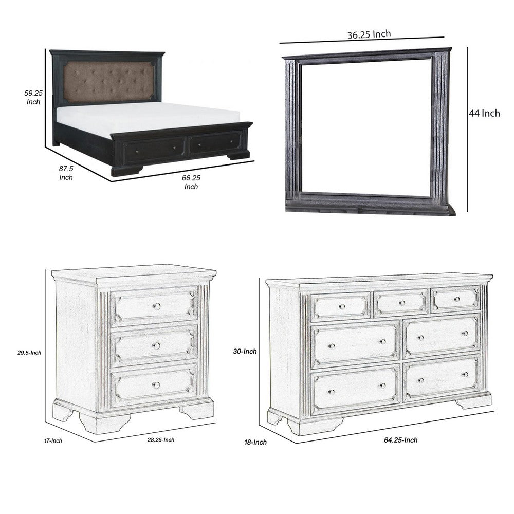 Queen Bedroom Set, Drawer Storage, Gray, 5 Piece Set with 2 Nightstands, Dresser, and Mirror