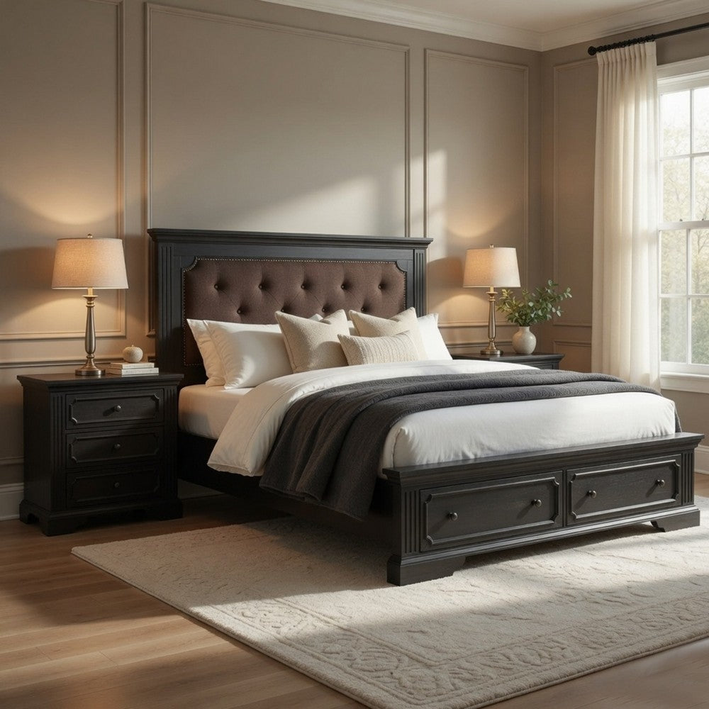 Queen Bedroom Set, Drawer Storage, Gray, 3 Piece Set with 2 Nightstands