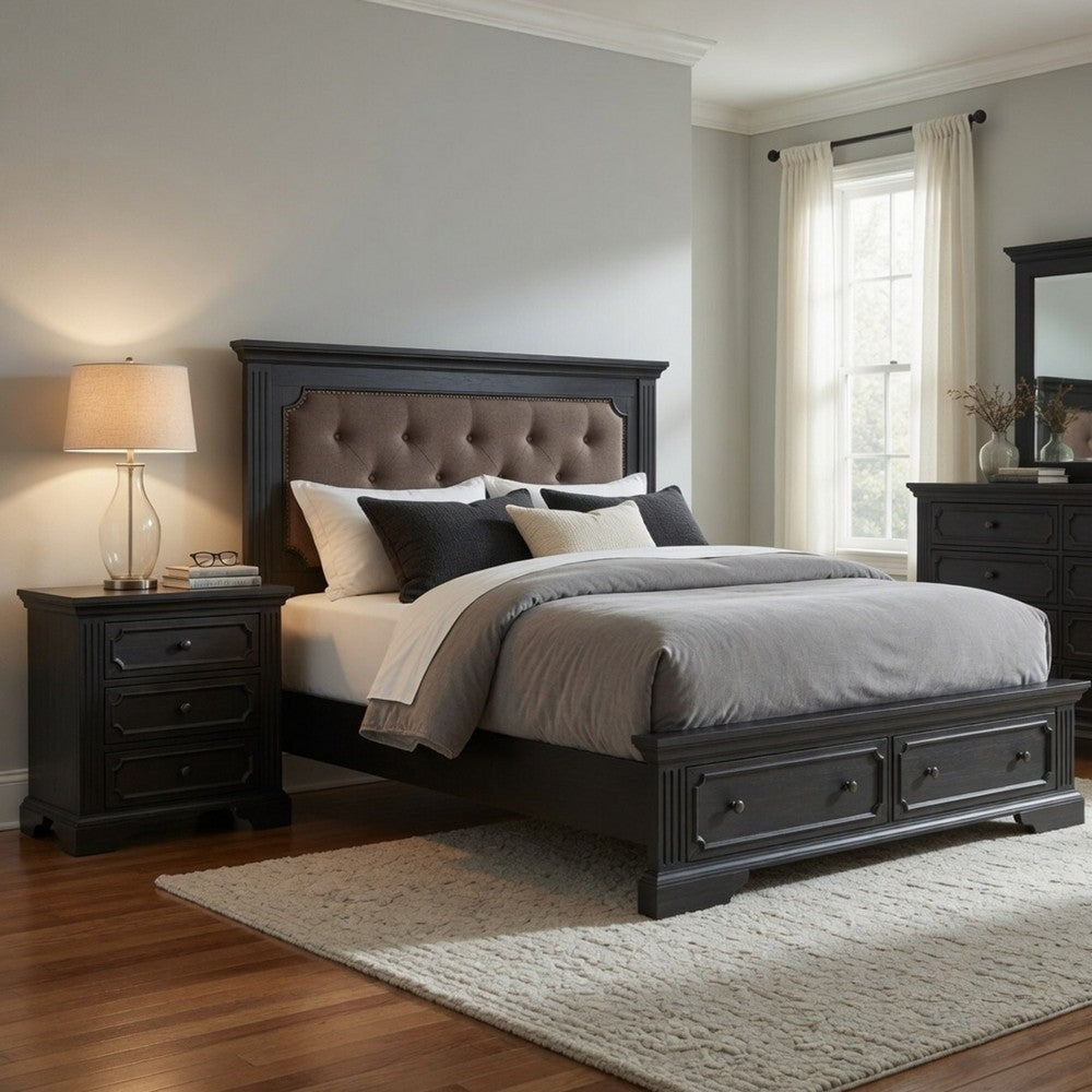 Queen Bedroom Set, Drawer Storage, Gray, 2 Piece Set with Nightstand