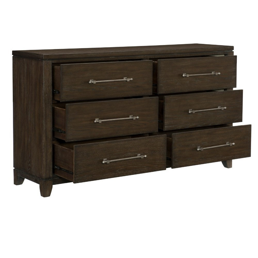 Queen Bedroom Set, Drawer Storage, Brown, Silver, 5 Piece Set with 2 Nightstands, Dresser, and Mirror