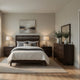Queen Bedroom Set, Drawer Storage, Brown, Silver, 5 Piece Set with 2 Nightstands, Dresser, and Mirror
