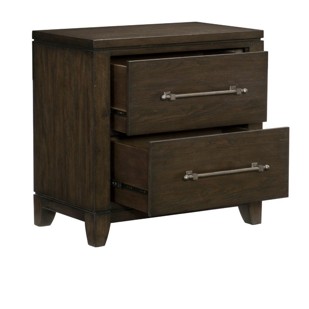 Queen Bedroom Set, Drawer Storage, Brown, 4 Piece Set with 2 Nightstands and Dresser