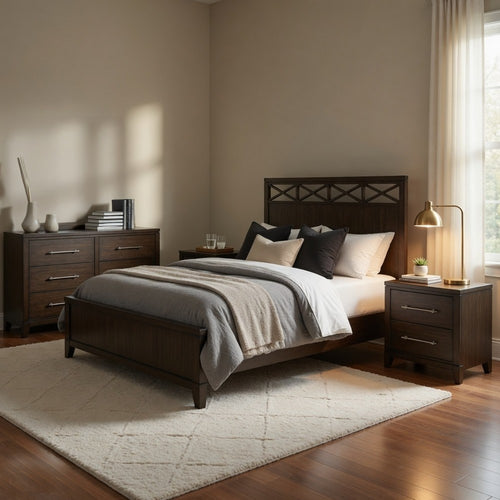 Queen Bedroom Set, Drawer Storage, Brown, 4 Piece Set with 2 Nightstands and Dresser