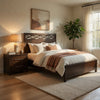 Queen Bedroom Set, Drawer Storage, Brown, 2 Piece Set with Nightstand