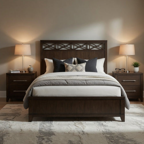 Queen Bedroom Set, Drawer Storage, Brown, 3 Piece Set with 2 Nightstands