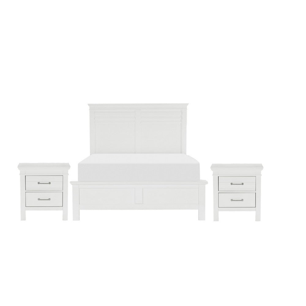 Queen Bedroom Set, Drawer Storage, White, 3 Piece Set with 2 Nightstands