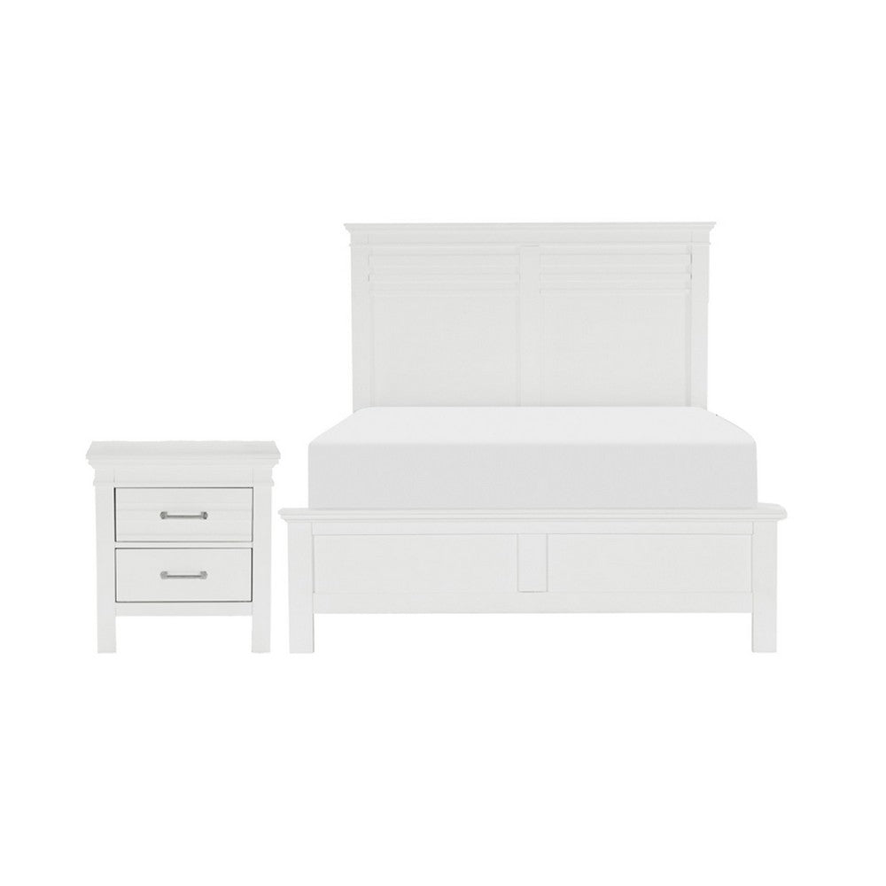 Queen Bedroom Set, Drawer Storage, White, 2 Piece Set with Nightstand