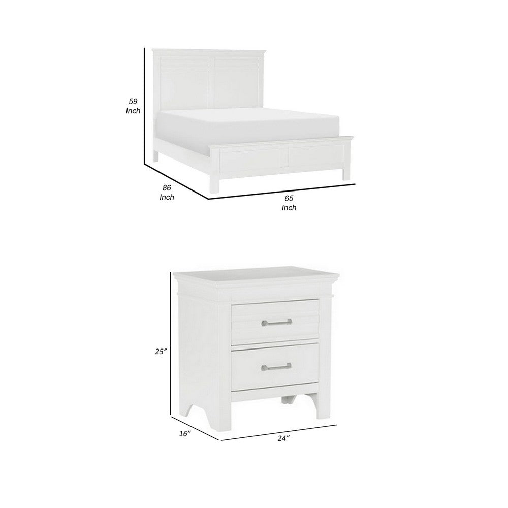 Queen Bedroom Set, Drawer Storage, White, 2 Piece Set with Nightstand