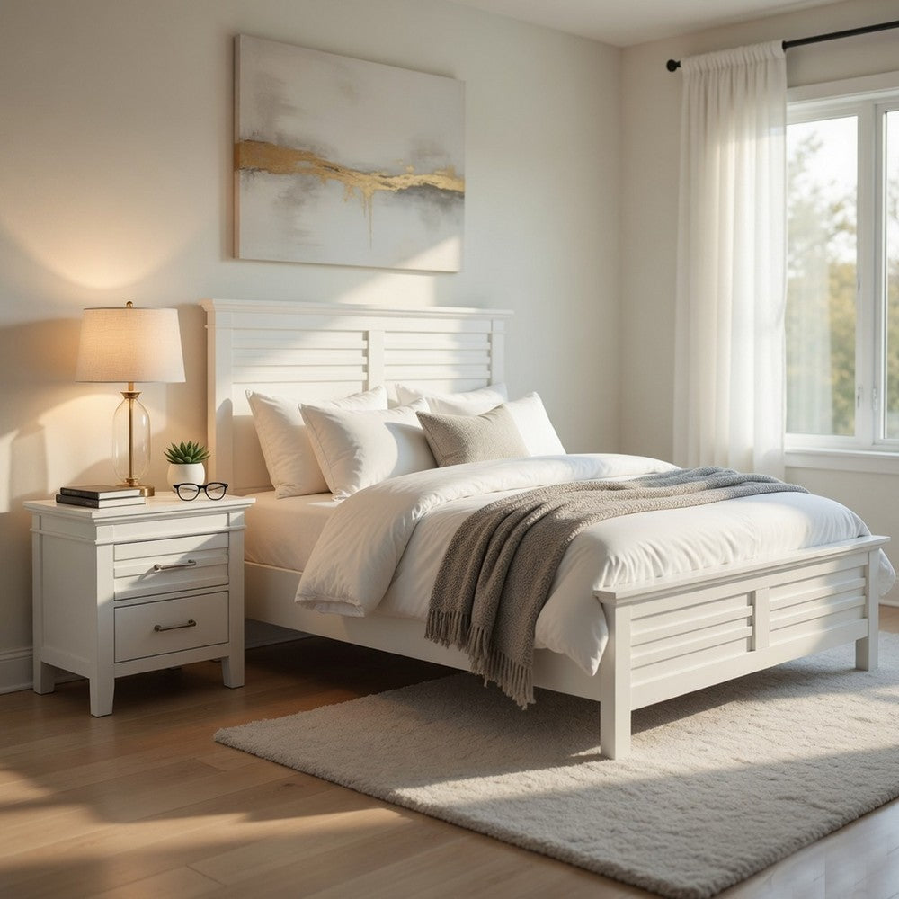 Queen Bedroom Set, Drawer Storage, White, 2 Piece Set with Nightstand