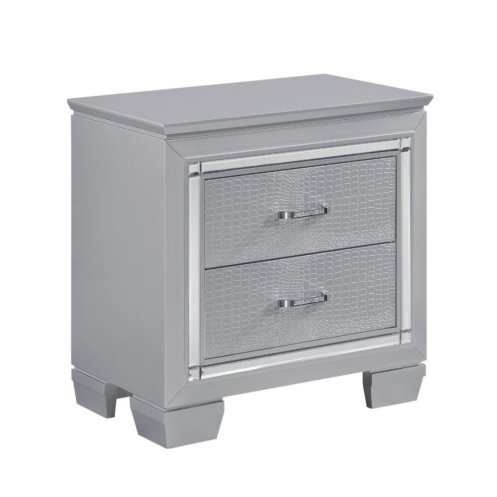 Queen Bedroom Set, Drawer Storage, Gray, 5 Piece Set with 2 Nightstands, Dresser, and Mirror