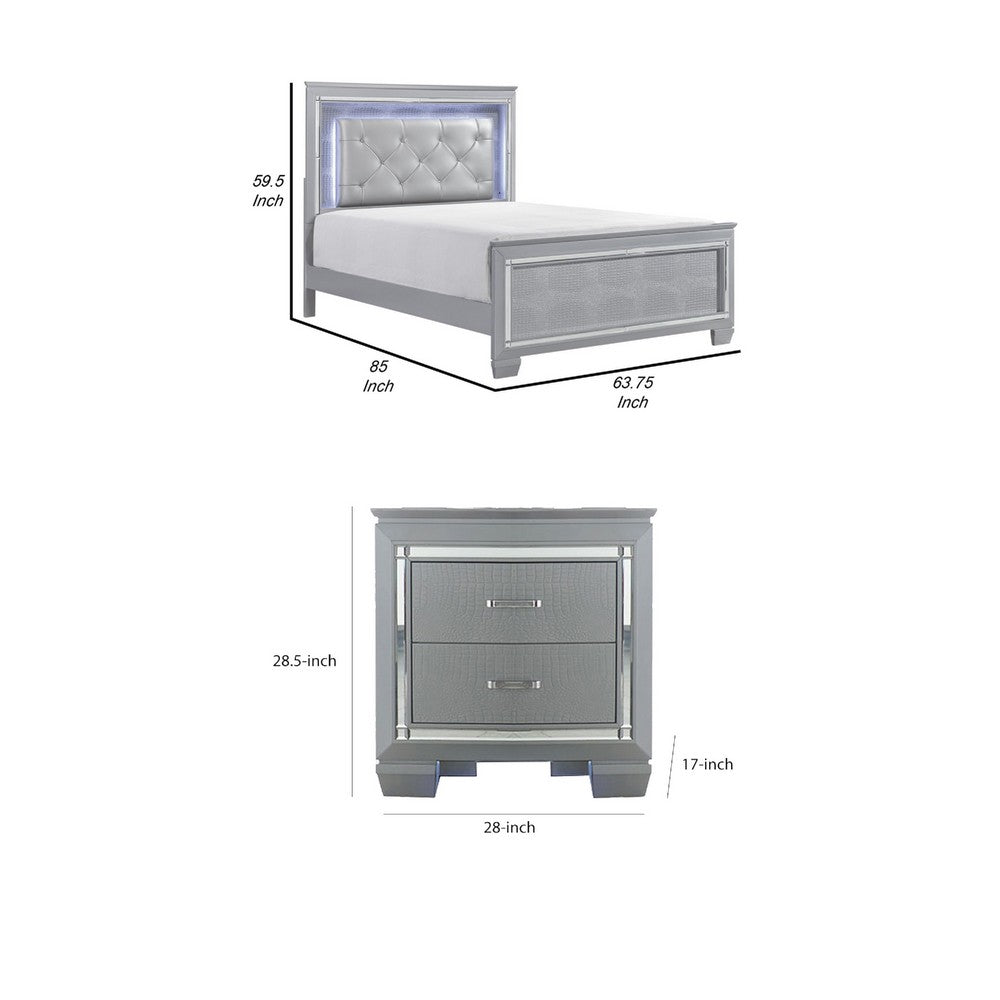 Queen Bedroom Set, Drawer Storage, Gray, 3 Piece Set with 2 Nightstands