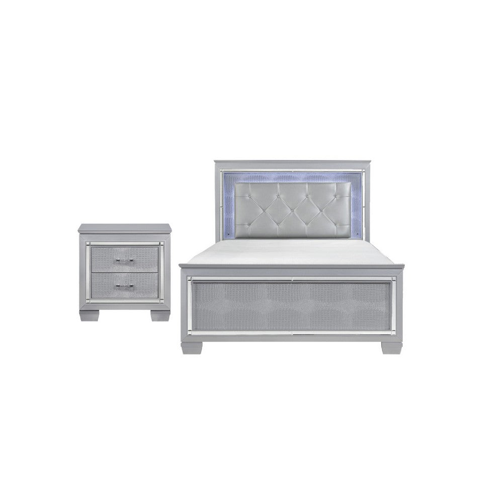 Queen Bedroom Set, Drawer Storage, Gray, 2 Piece Set with 1 Nightstands