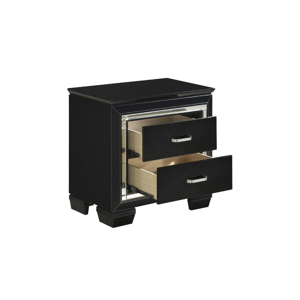 Queen Bedroom Set, Drawer Storage, Black, 4 Piece Set with 2 Nightstands and Dresser
