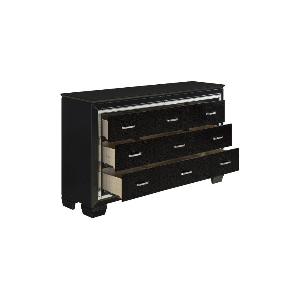 Queen Bedroom Set, Drawer Storage, Black, 4 Piece Set with 2 Nightstands and Dresser