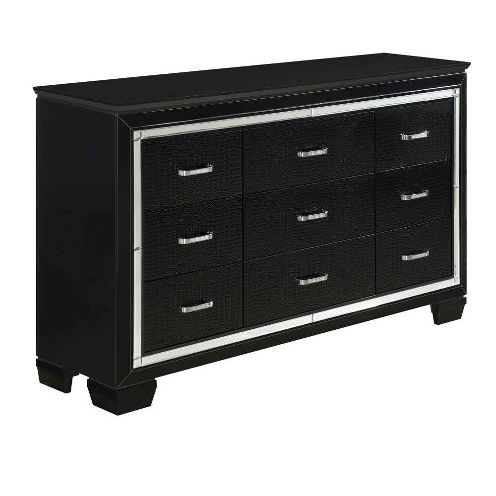 Queen Bedroom Set, Drawer Storage, Black, 4 Piece Set with 2 Nightstands and Dresser