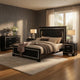 Queen Bedroom Set, Drawer Storage, Black, 4 Piece Set with 2 Nightstands and Dresser