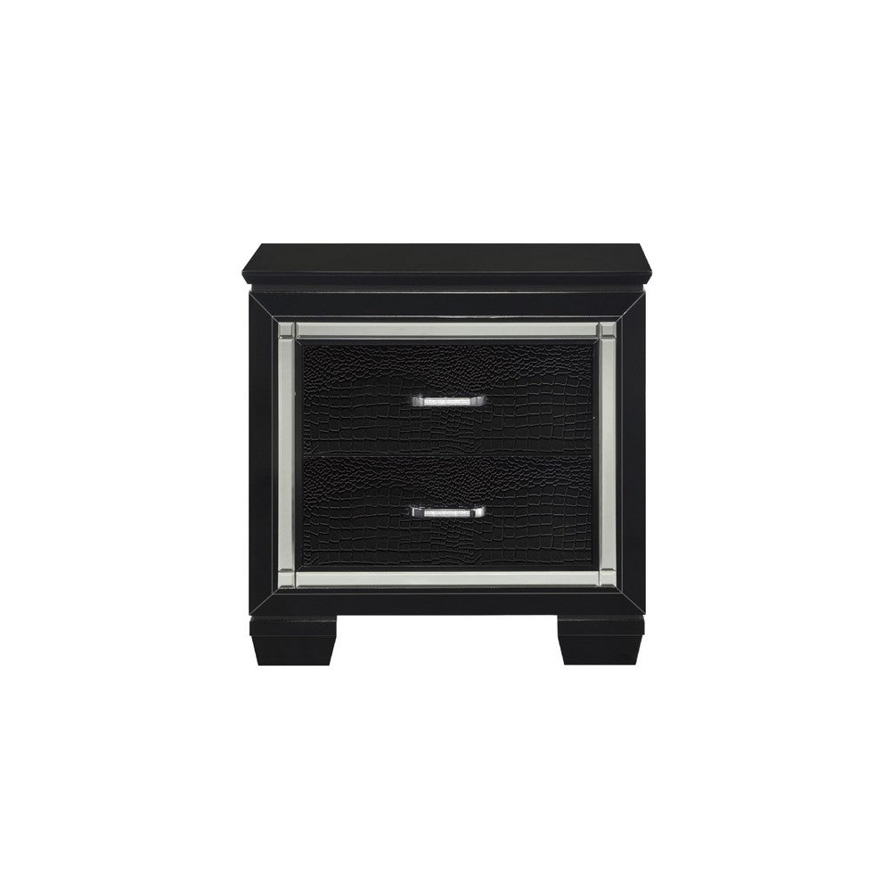 Queen Bedroom Set, Drawer Storage, Black, 2 Piece Set with Nightstand