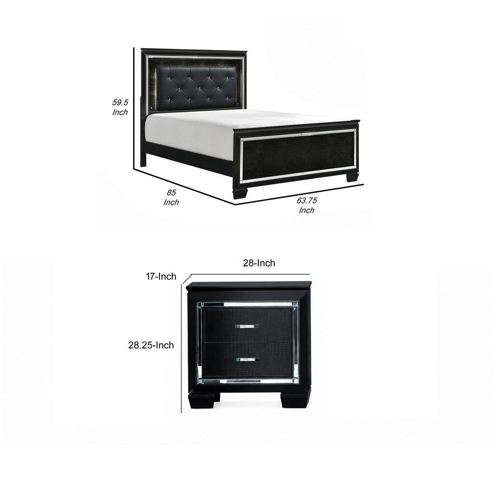 Queen Bedroom Set, Drawer Storage, Black, 2 Piece Set with Nightstand