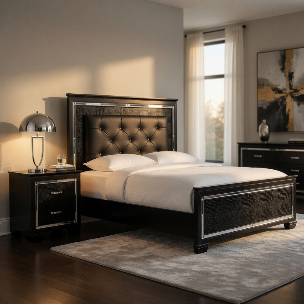 Queen Bedroom Set, Drawer Storage, Black, 2 Piece Set with Nightstand