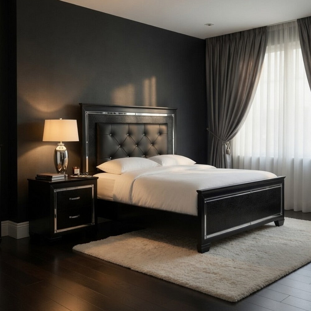 Queen Bedroom Set, Drawer Storage, Black, 2 Piece Set with Nightstand