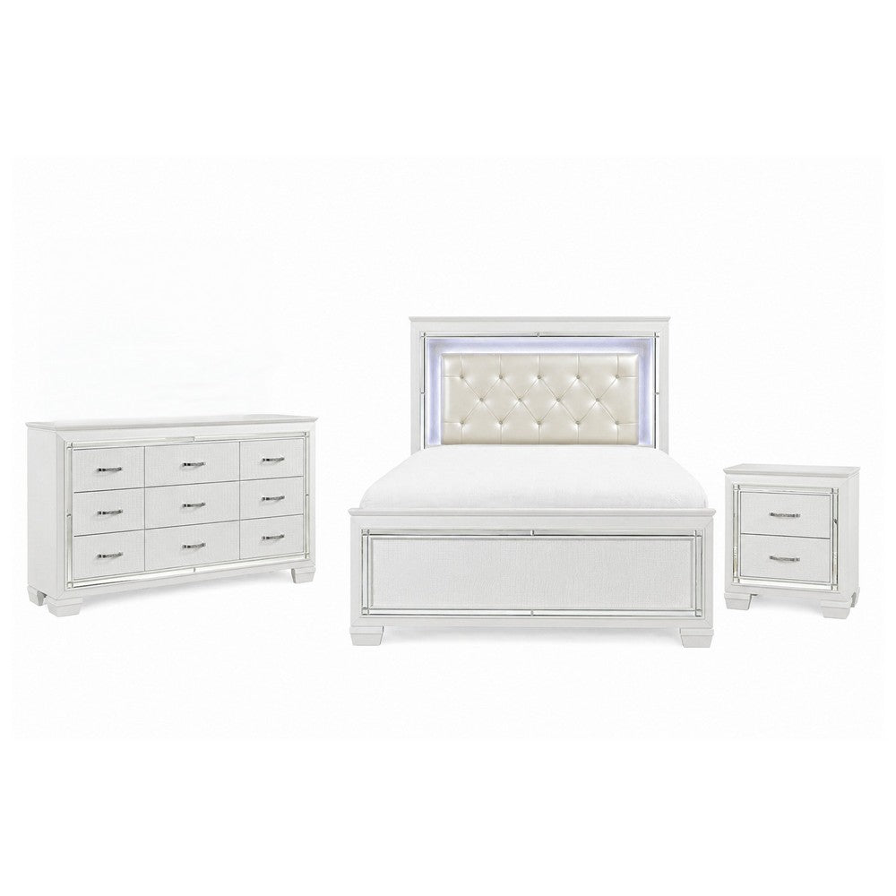 Full Bedroom Set, Drawer Storage, White, 3 Piece Set with Nightstand and Dresser