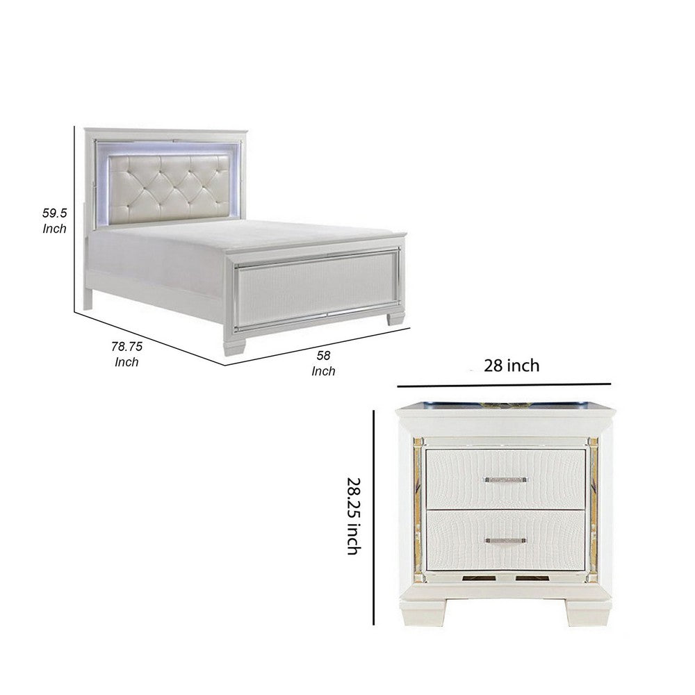 Full Bedroom Set, Drawer Storage, White, 3 Piece Set with Nightstand and Dresser