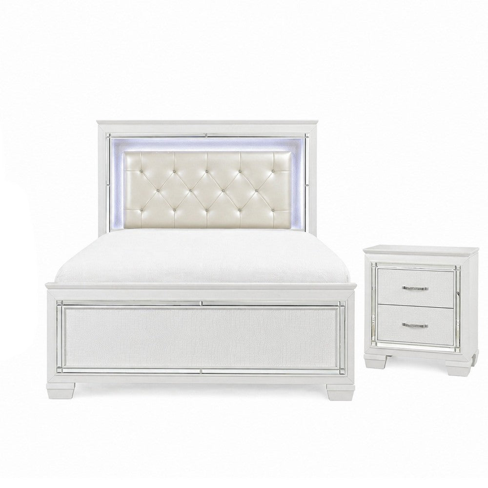Full Bedroom Set, Drawer Storage, White, 2 Piece Set with Nightstand
